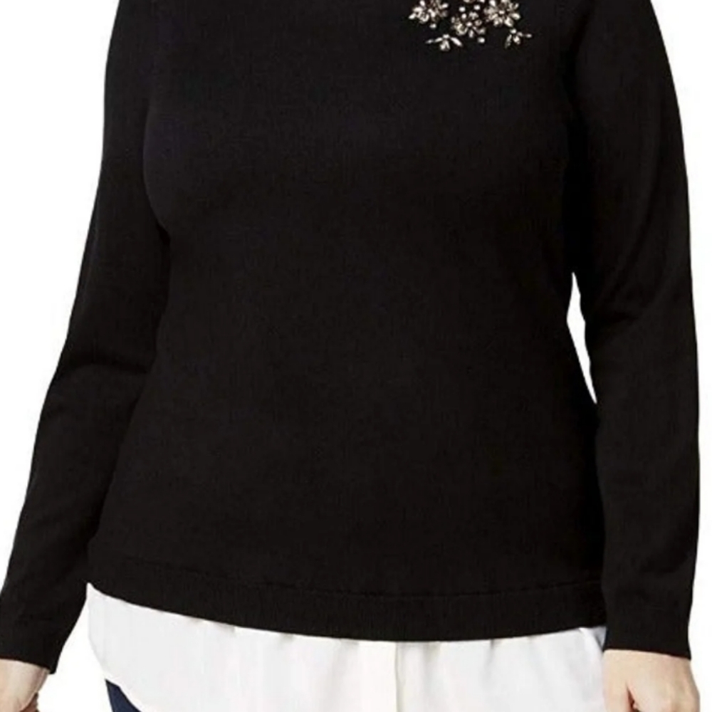 Women's Plus Black Embellished Layered Look Sweater
